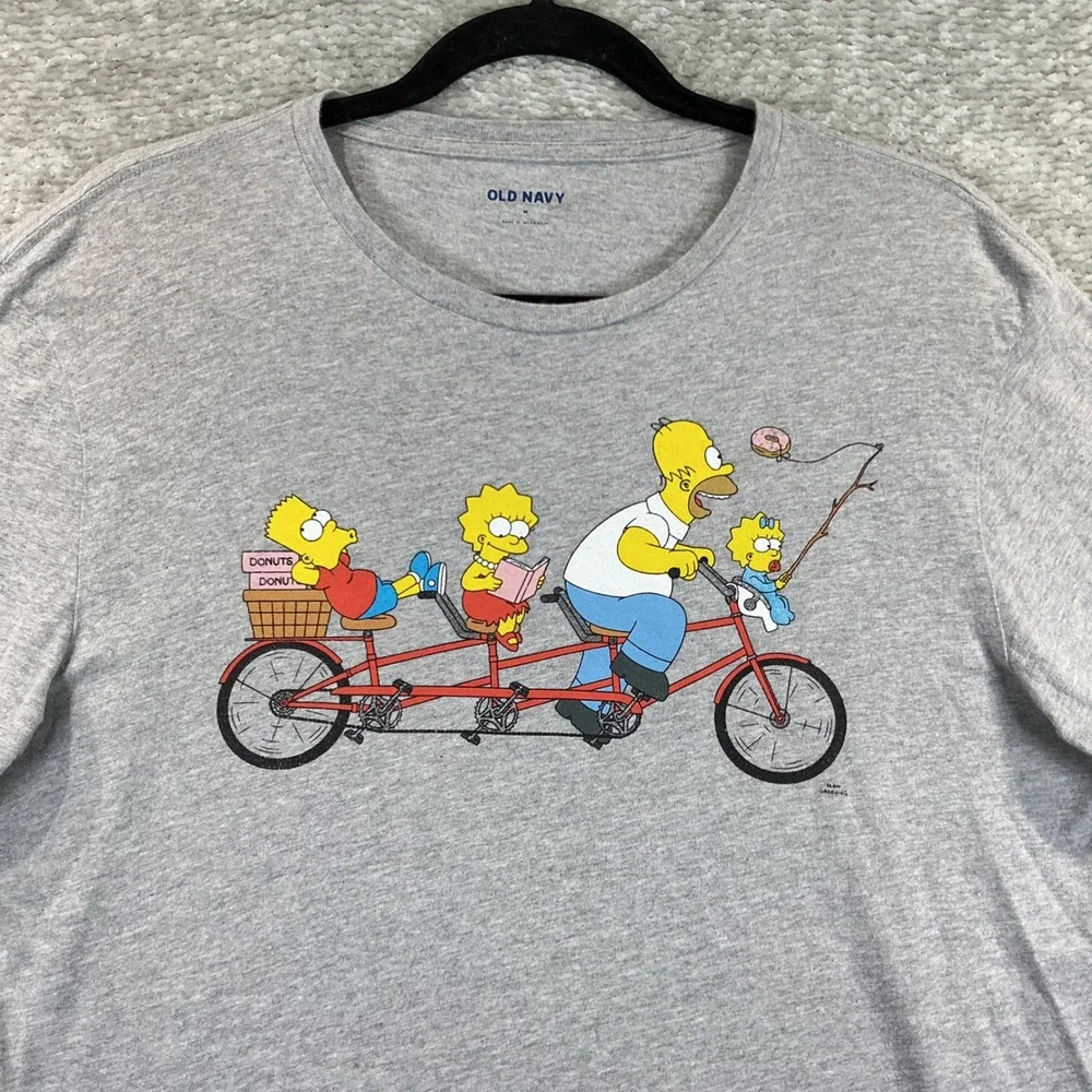 Old Navy Simpsons Family Tandem Bike Graphic T-Shirt Mens‎ Medium Gray Short Sl